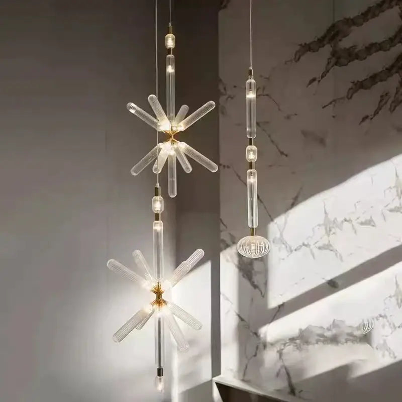 Modern brass glass tubes chandelier dining room pendant lamp