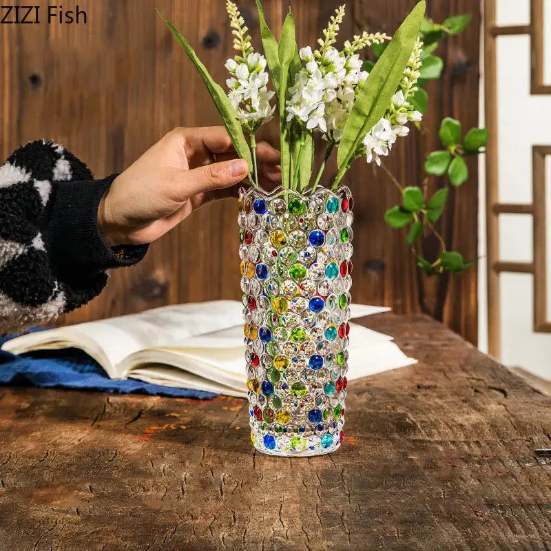 Mosaic rhinestone decorbites glass vase for living room desk decoration