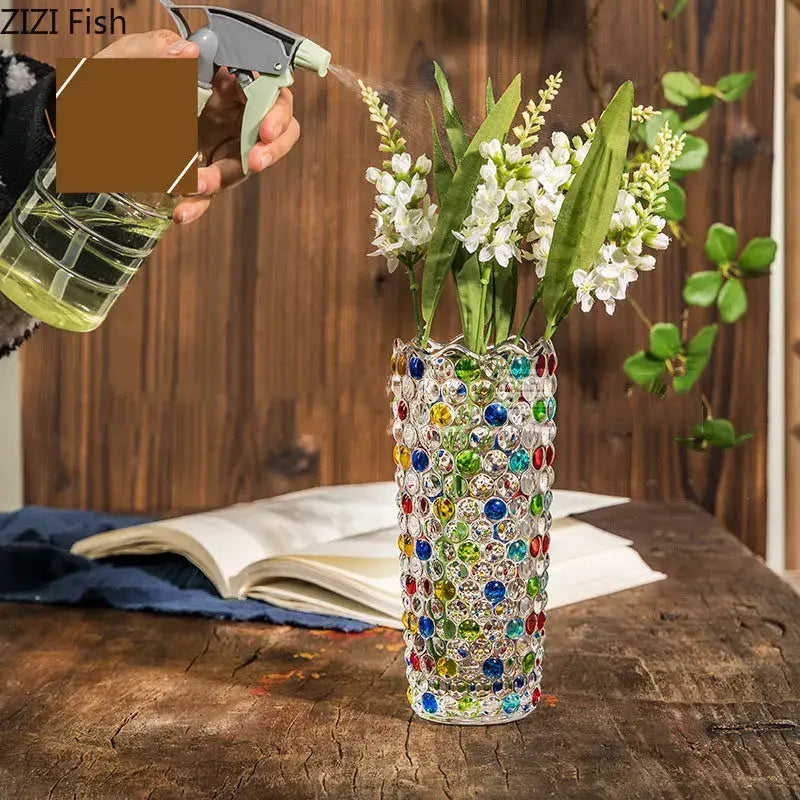 Mosaic rhinestone decorbites glass vase for living room desk decoration