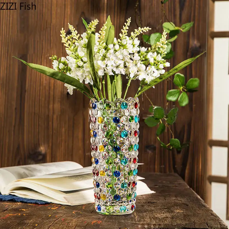 Mosaic rhinestone decorbites glass vase for living room desk decoration