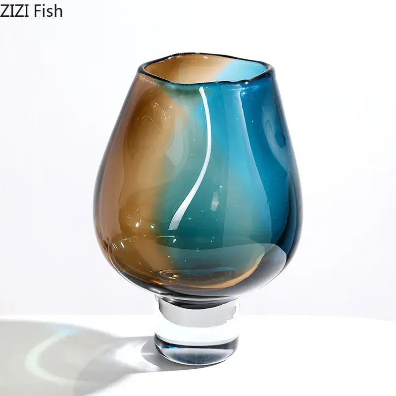 Amber & teal gradient glass vase hydroponics – living room decor