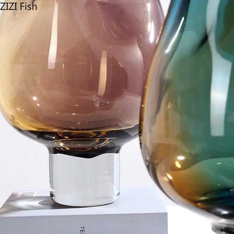 Amber & teal gradient glass vase hydroponics – living room decor