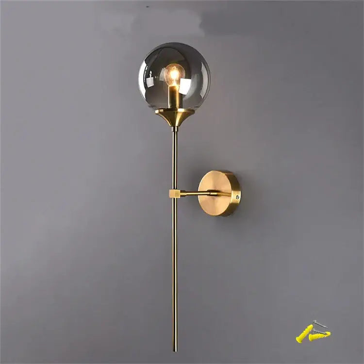 Modern brass and smoked glass wall lamp bedroom sconce
