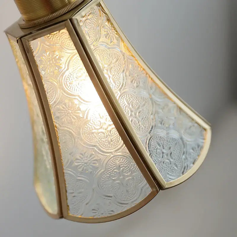 Antique brass glass wall light bedroom sconce with textured shade