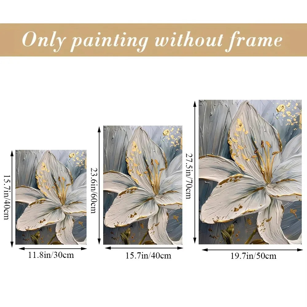 Abstract white & gold flower canvas wall art living room 3 panel decor