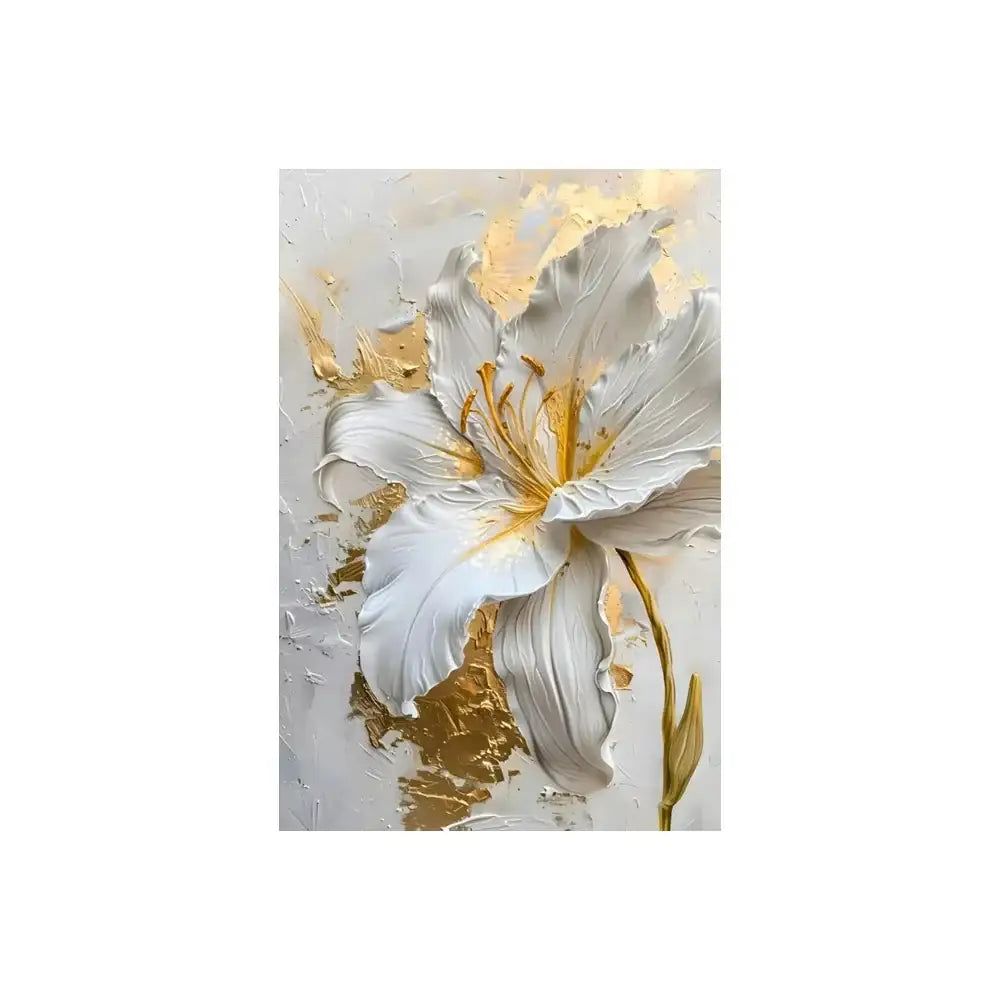 Abstract white & gold flower canvas wall art living room 3 panel decor