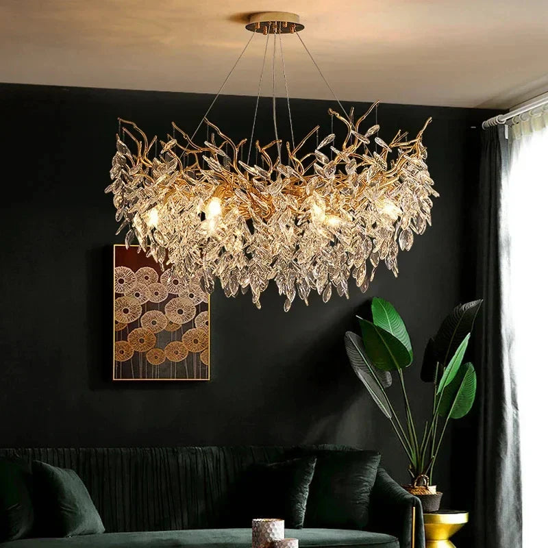 Modern gold crystal led branch chandelier for dining room