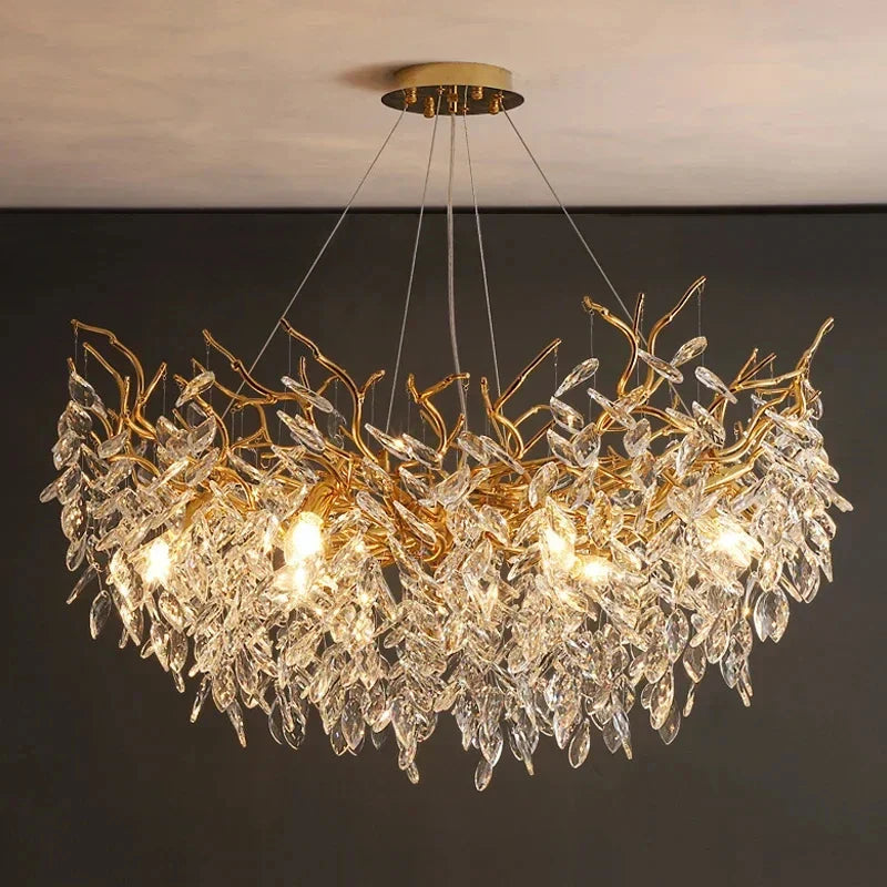 Modern gold crystal led branch chandelier for dining room