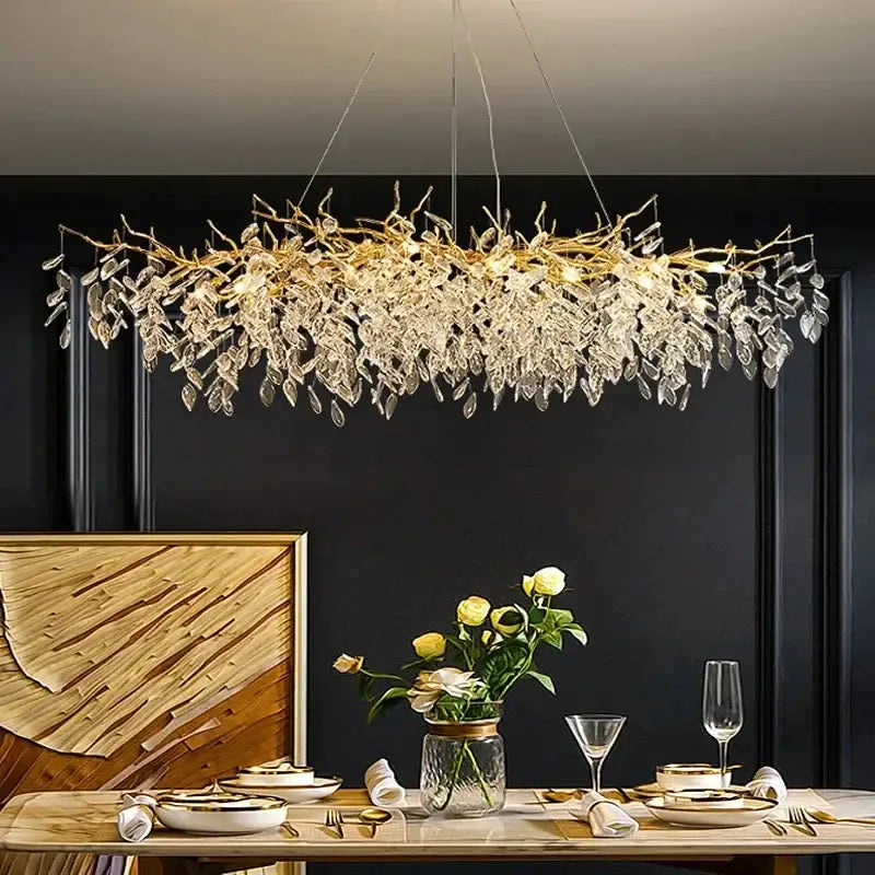 Modern gold crystal led branch chandelier for dining room