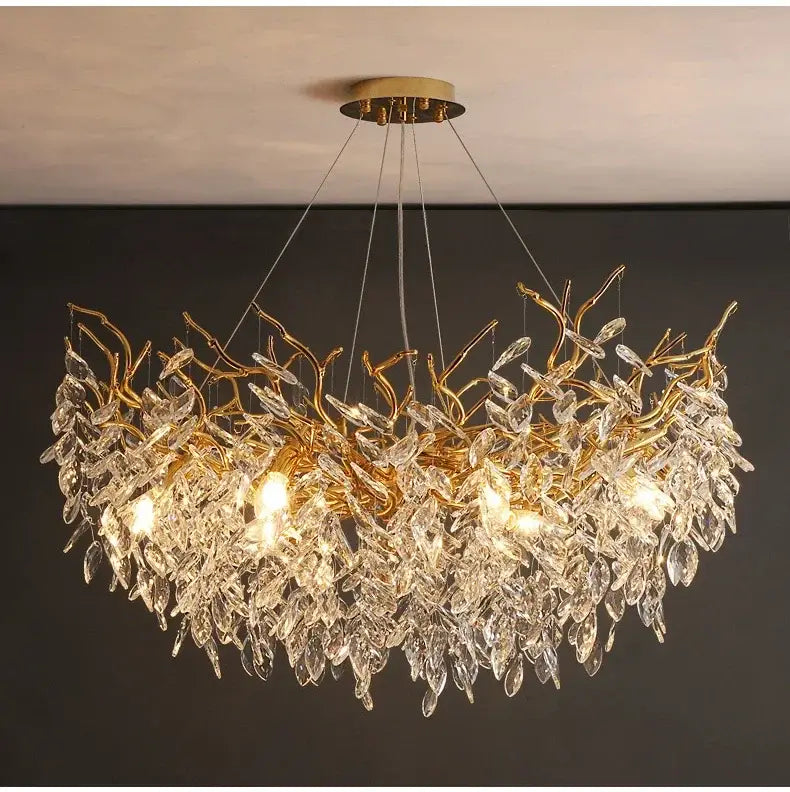 Modern gold crystal led branch chandelier for dining room