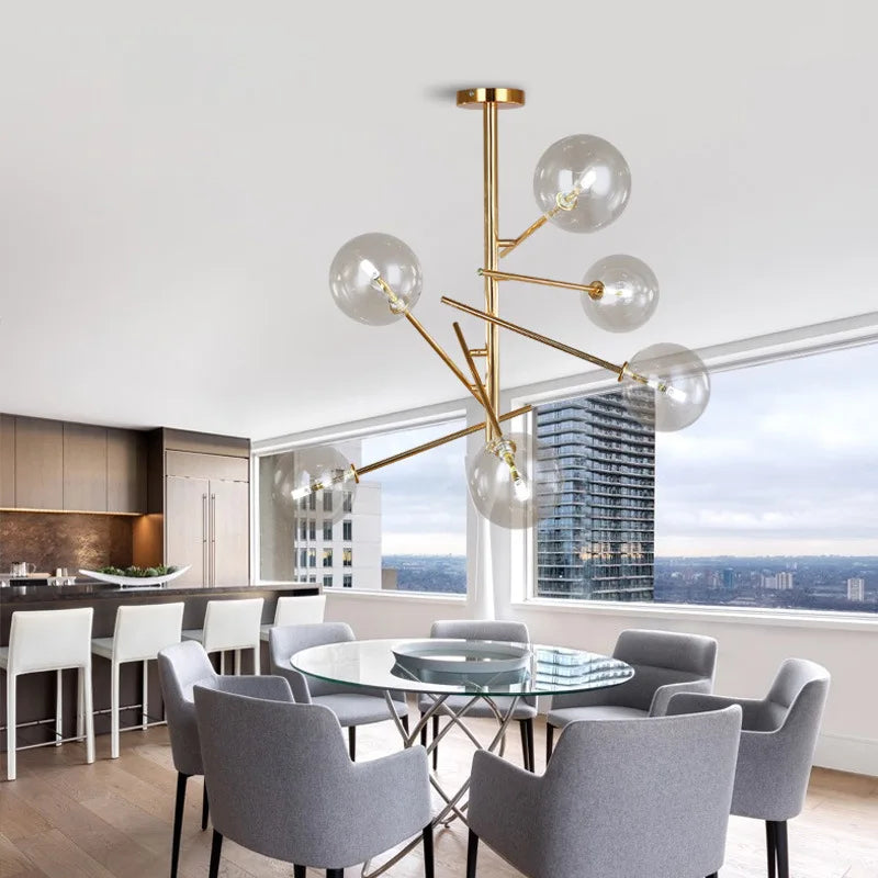 Modern gold glass bubble starburst chandelier dining room light