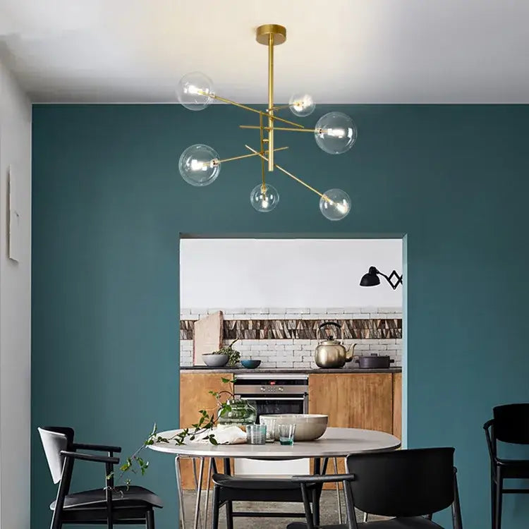 Modern gold glass bubble starburst chandelier dining room light