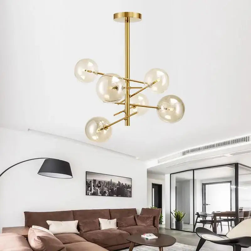 Modern gold glass bubble starburst chandelier dining room light