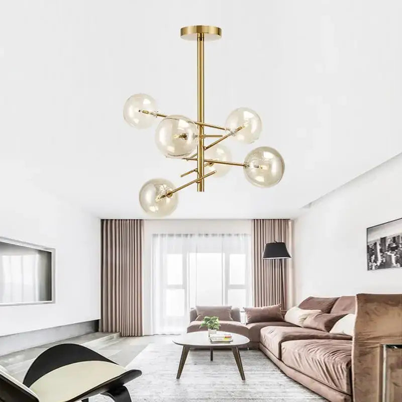 Modern gold glass bubble starburst chandelier dining room light