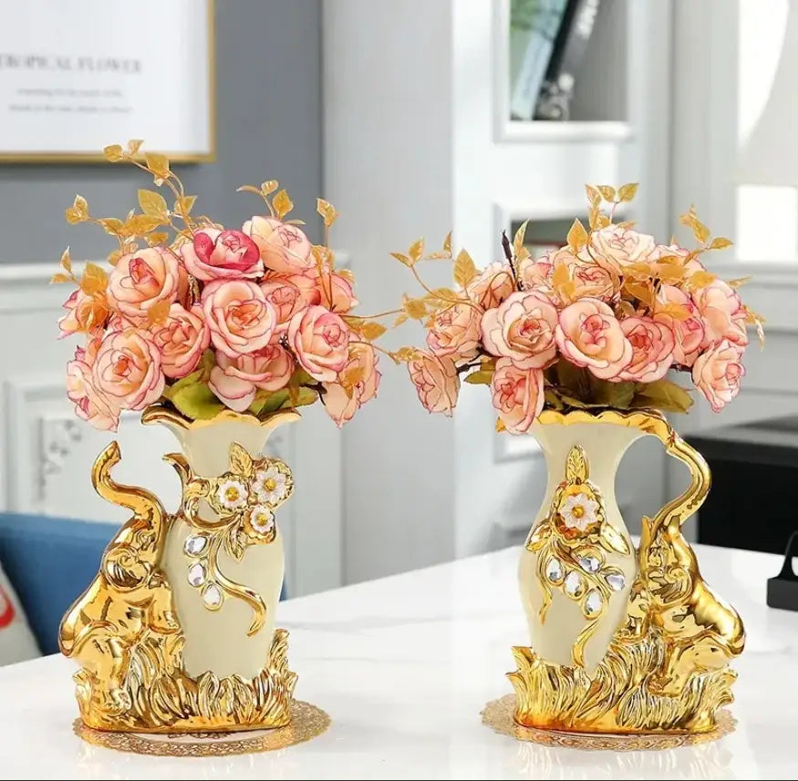 Elegant cream and gold elephant glass vase living room decor