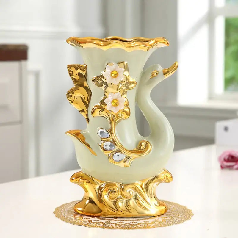 Elegant cream and gold elephant glass vase living room decor