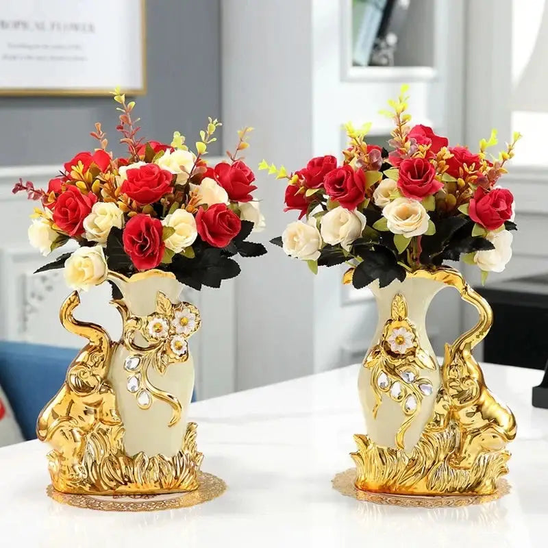 Elegant cream and gold elephant glass vase living room decor