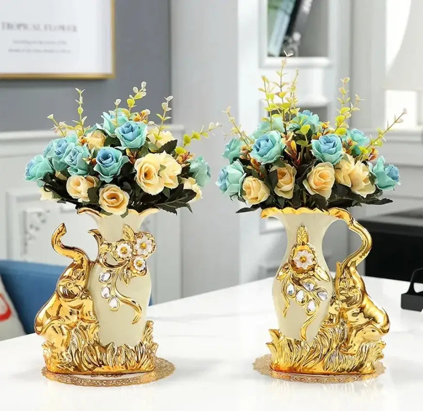 Elegant cream and gold elephant glass vase living room decor