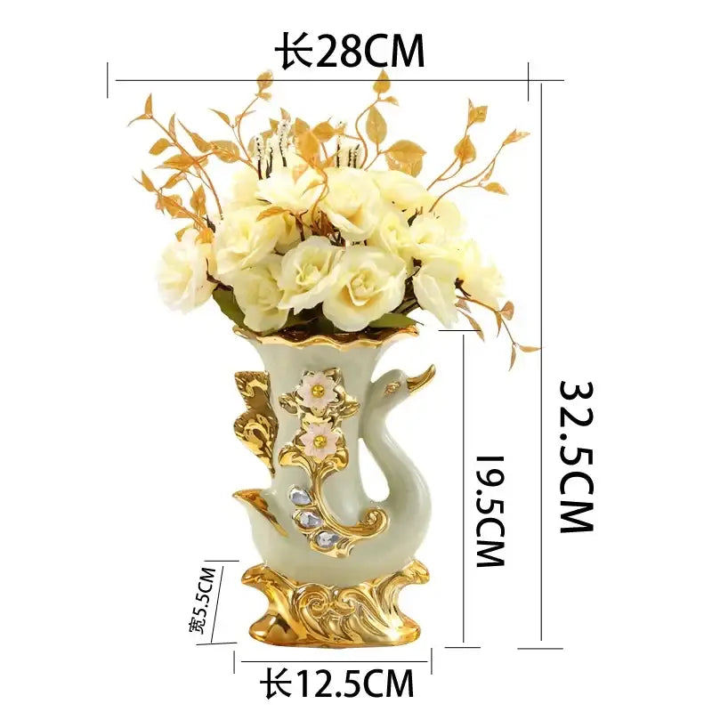 Elegant cream and gold elephant glass vase living room decor