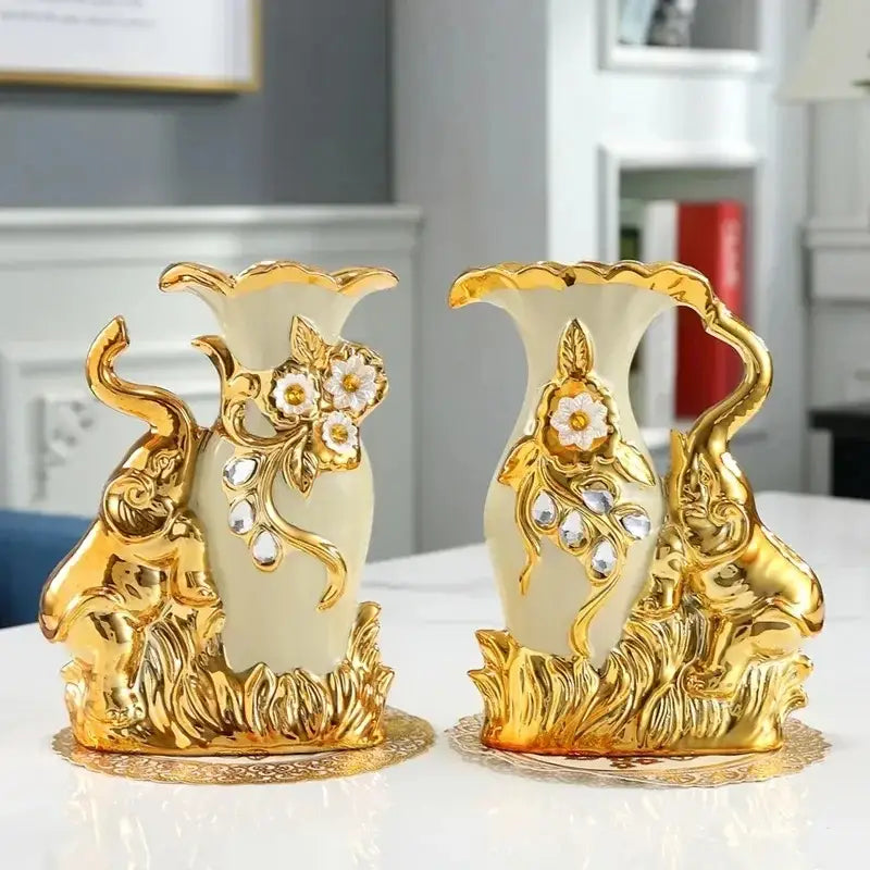 Elegant cream and gold elephant glass vase living room decor