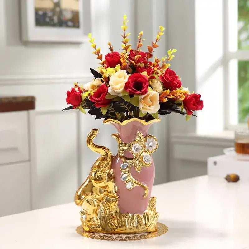 Elegant cream and gold elephant glass vase living room decor