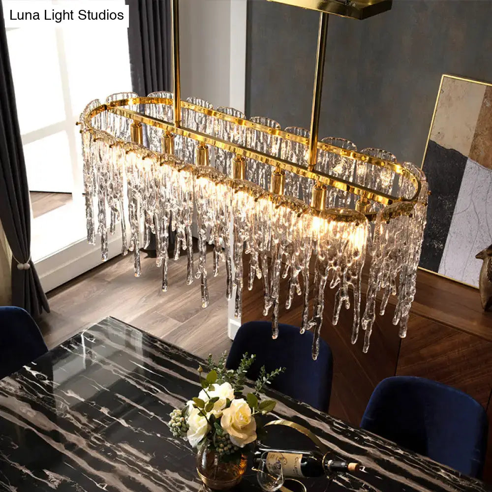 Minimalist gold clear crystal oval island ceiling light dining room