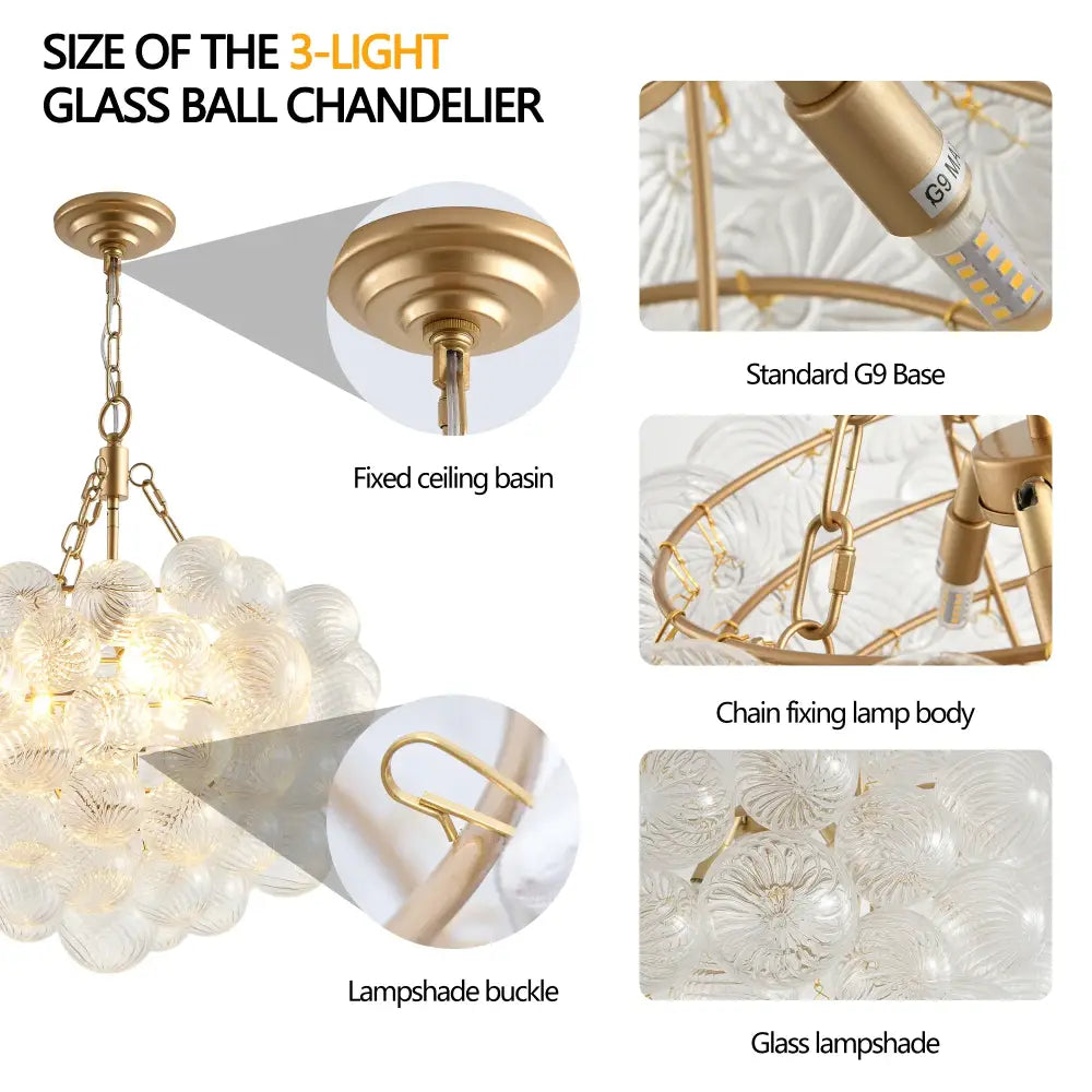 Modern gold bubble glass pendant light – dining room adjustable height
