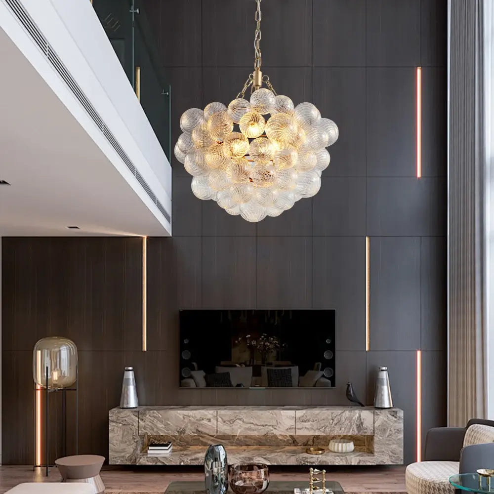 Modern gold bubble glass pendant light – dining room adjustable height