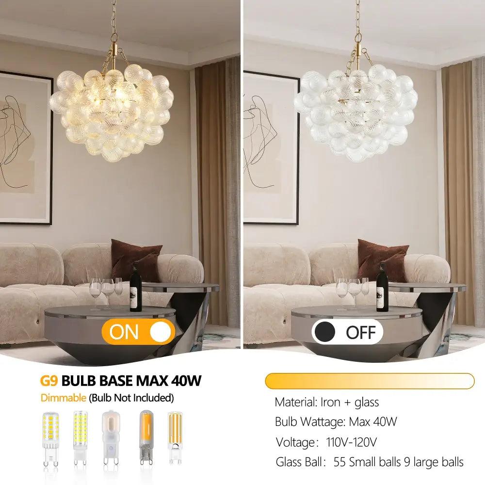 Modern gold bubble glass pendant light – dining room adjustable height
