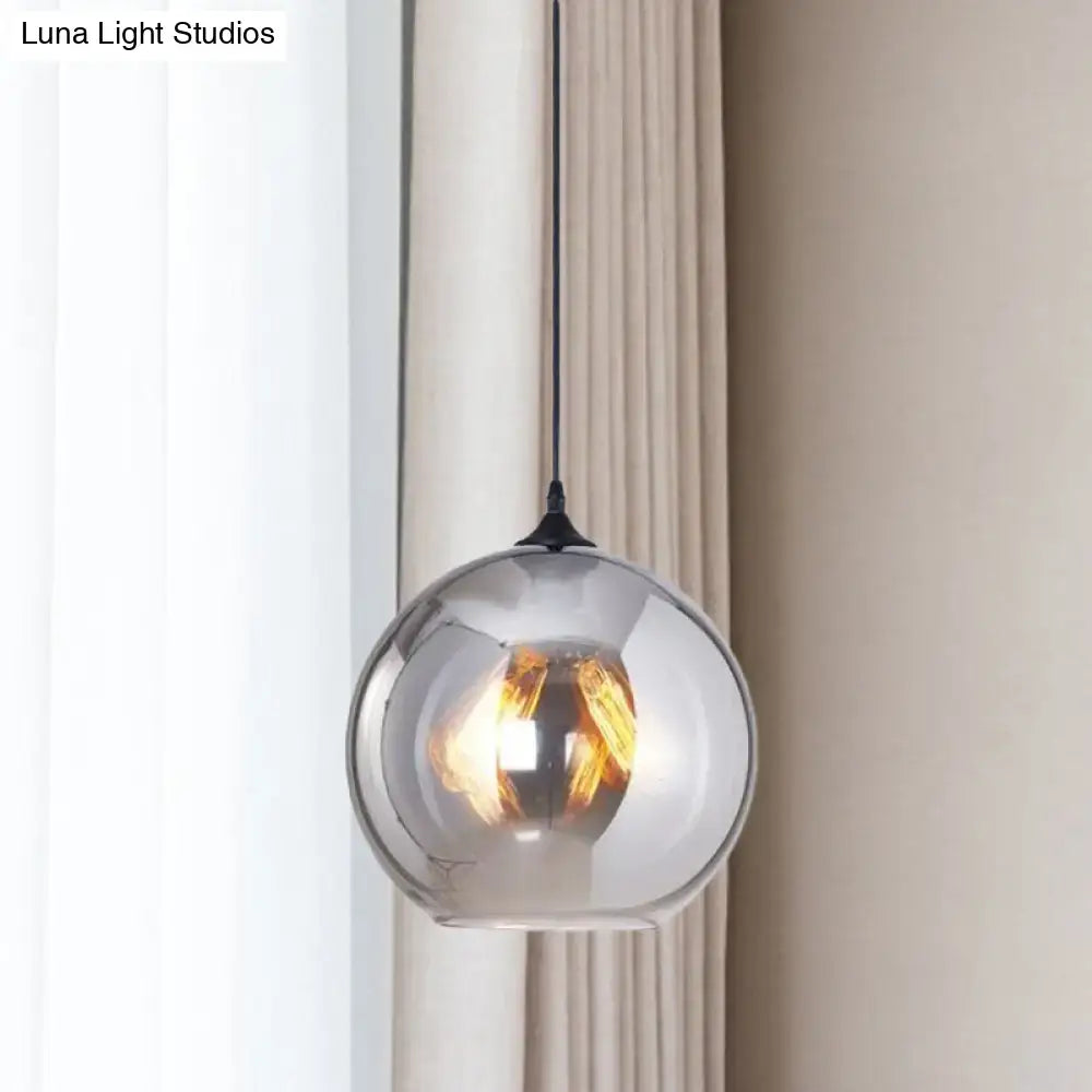 Industrial grey glass spherical pendant light kitchen fixture