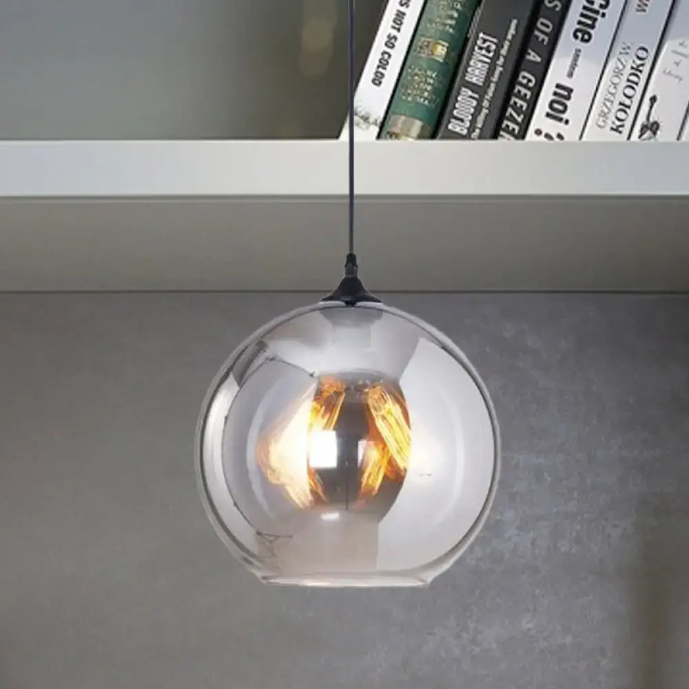 Industrial grey glass spherical pendant light kitchen fixture