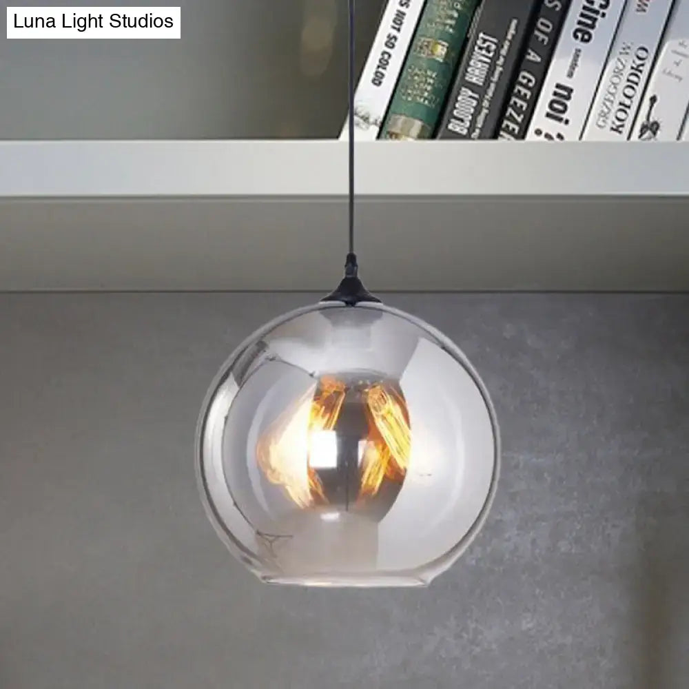 Industrial grey glass spherical pendant light kitchen fixture