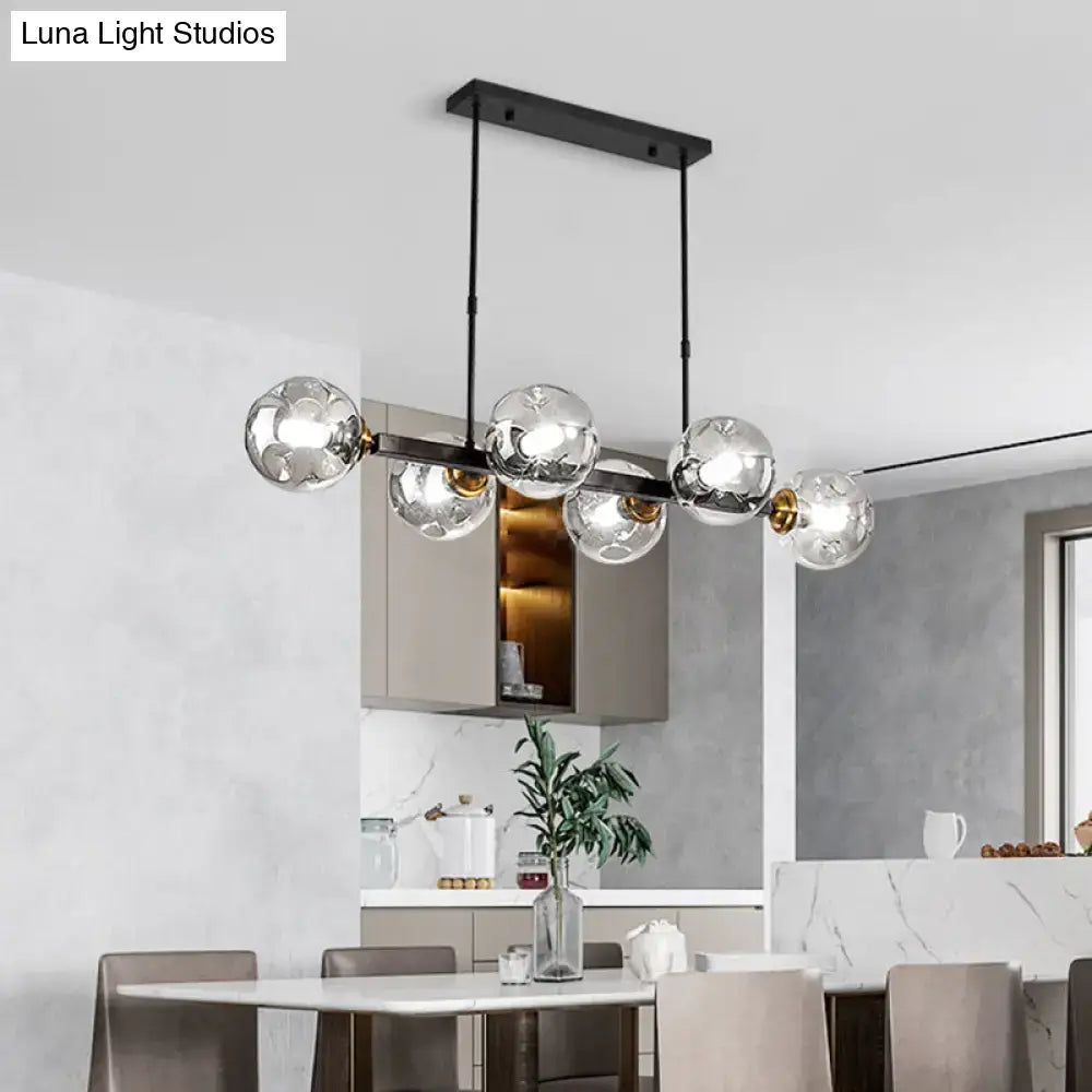 Modern black & gold hand-blown dimpled glass chandelier dining room