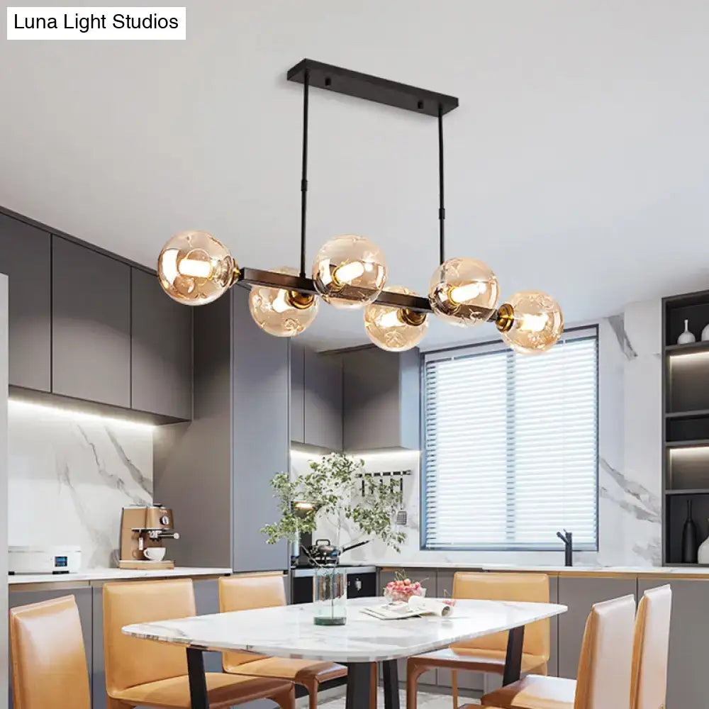 Modern black & gold hand-blown dimpled glass chandelier dining room