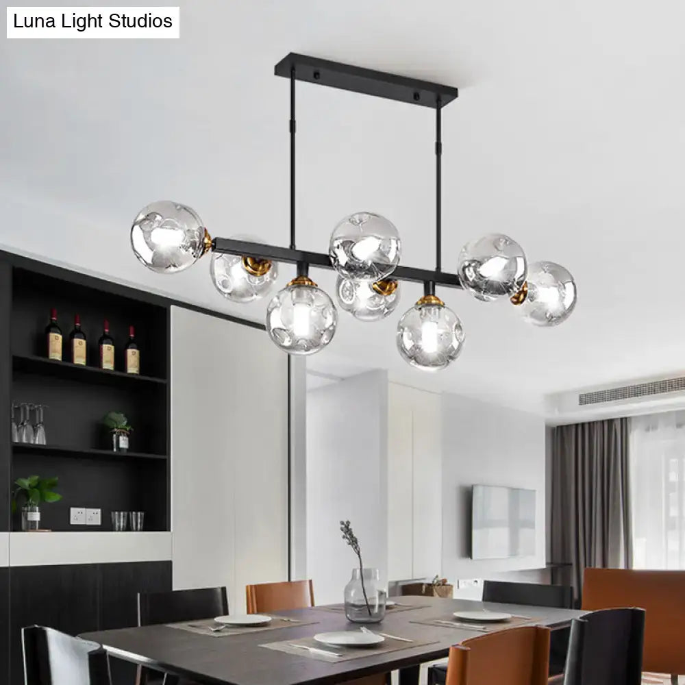 Modern black & gold hand-blown dimpled glass chandelier dining room