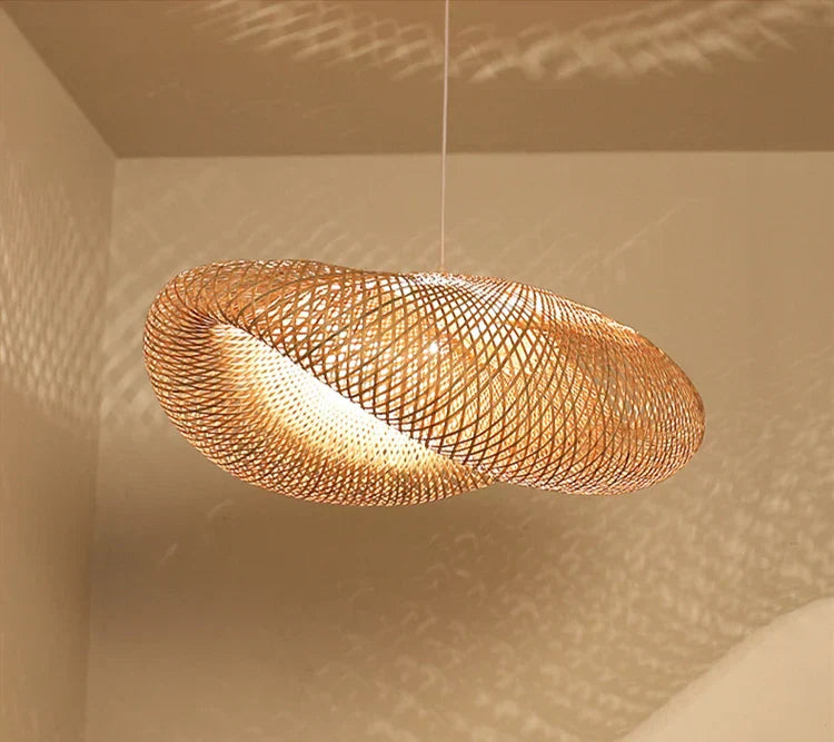 Boho natural bamboo pendant ceiling light dining room woven lamp