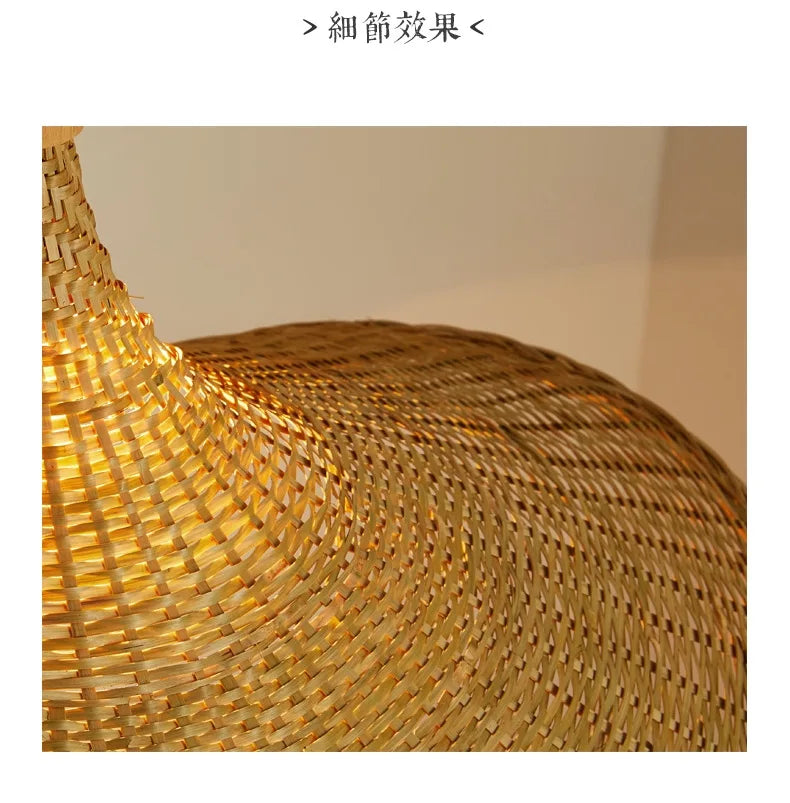 Boho natural bamboo pendant ceiling light dining room woven lamp