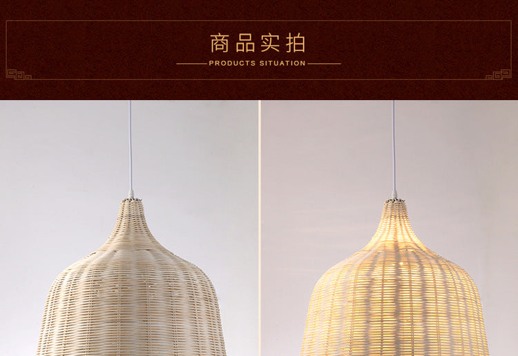 Boho natural bamboo pendant ceiling light dining room woven lamp