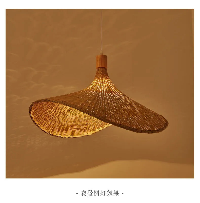 Boho natural bamboo pendant ceiling light dining room woven lamp