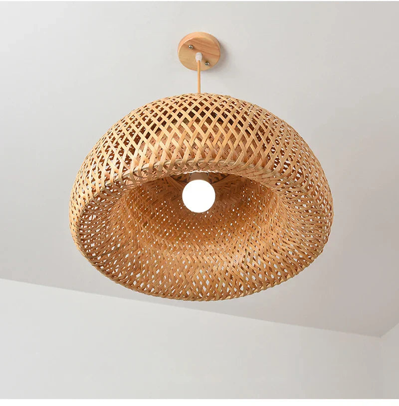 Boho natural bamboo pendant ceiling light dining room woven lamp