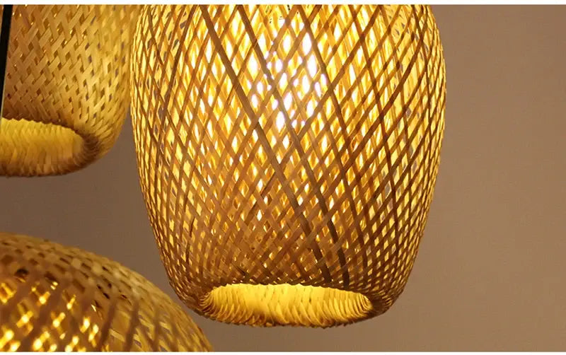 Boho natural bamboo pendant ceiling light dining room woven lamp