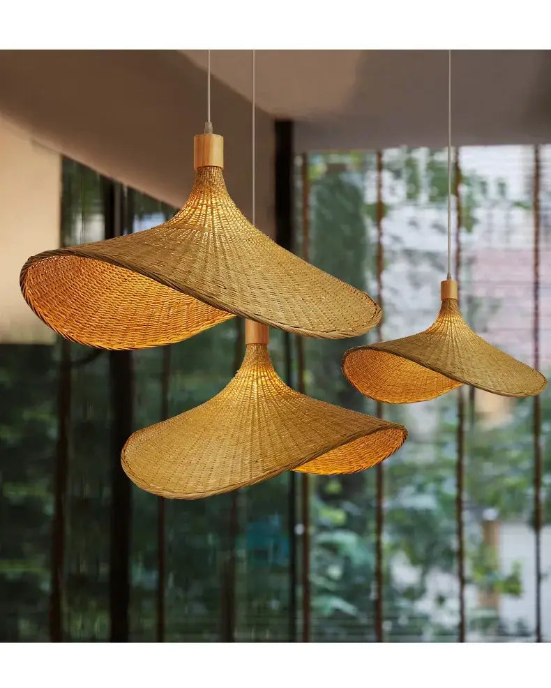 Boho natural bamboo pendant ceiling light dining room woven lamp