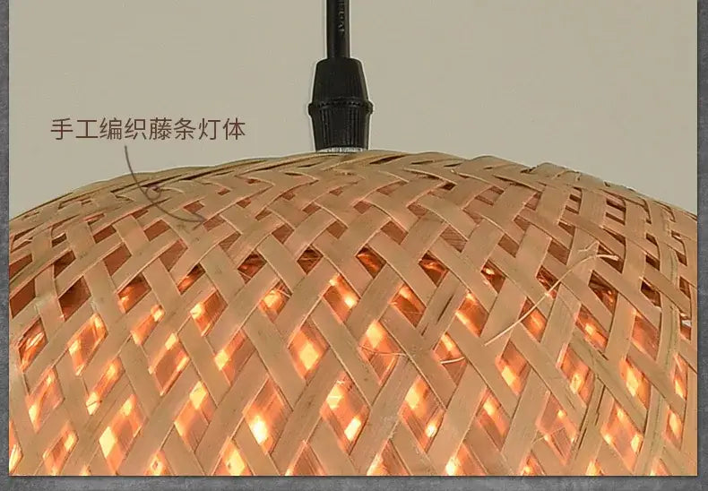 Boho natural bamboo pendant ceiling light dining room woven lamp