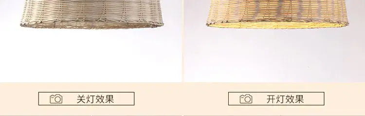 Boho natural bamboo pendant ceiling light dining room woven lamp