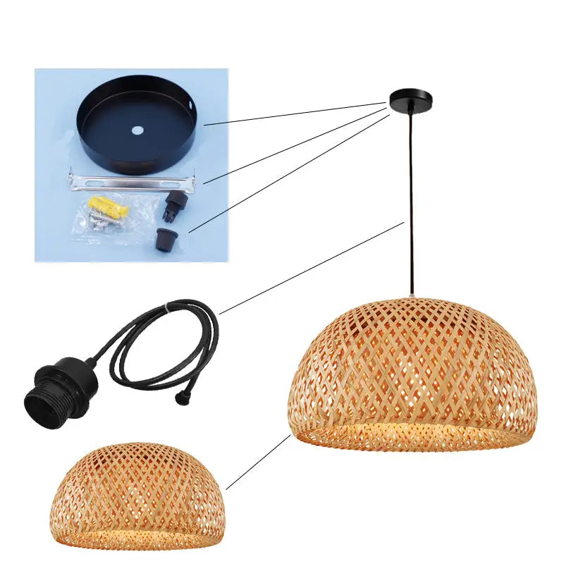 Boho natural bamboo pendant ceiling light dining room woven lamp