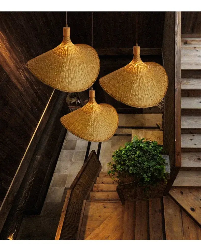 Boho natural bamboo pendant ceiling light dining room woven lamp