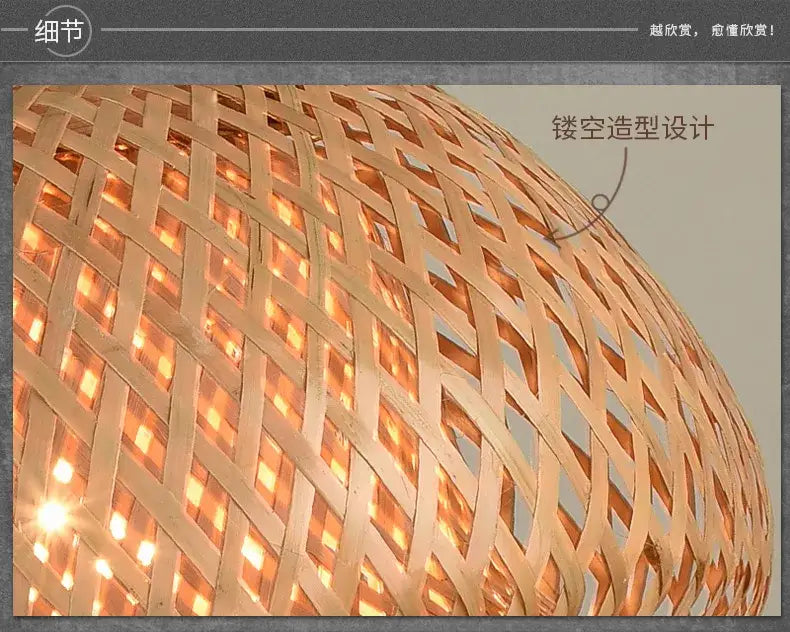 Boho natural bamboo pendant ceiling light dining room woven lamp