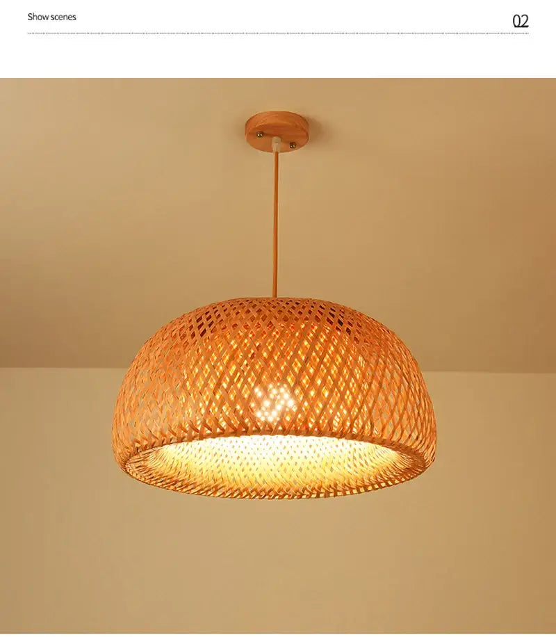 Boho natural bamboo pendant ceiling light dining room woven lamp