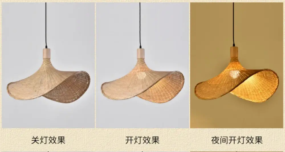 Boho natural bamboo pendant ceiling light dining room woven lamp