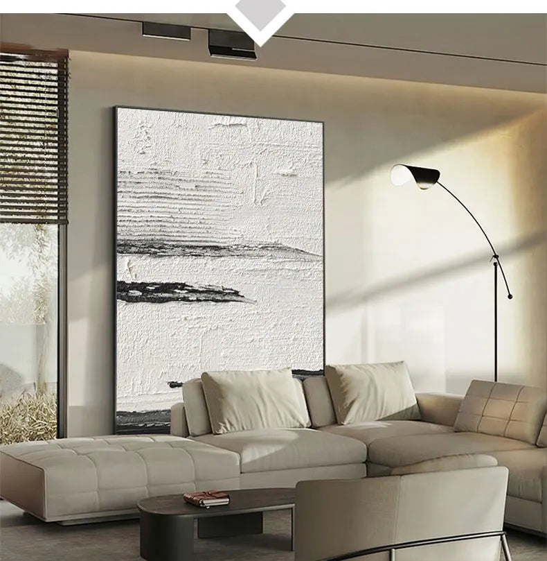 Hand-painted black & white abstract wall painting living room canvas